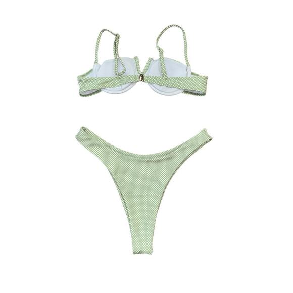 Green White Polka Dot Micro Bikini Women’s S Swim Beach Vacation Cheeky Thong - Picture 2 of 13